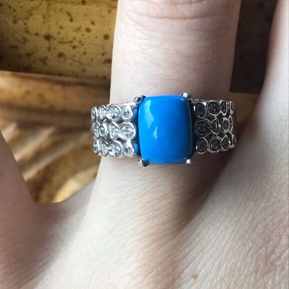 Natural Ceruleite Sterling Silver Ring Size 6.75 - Picture 1 of 8